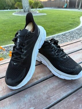 Hoka Black/White Men's Athletic Running Shoes-Clifton